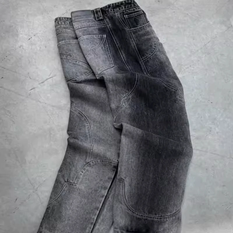 Solid Color Custom Sewing Designer High Waist Vintage Distressed Sun Faded Casual Streetwear Clothing Manufacturer Denim Jeans gallery 6