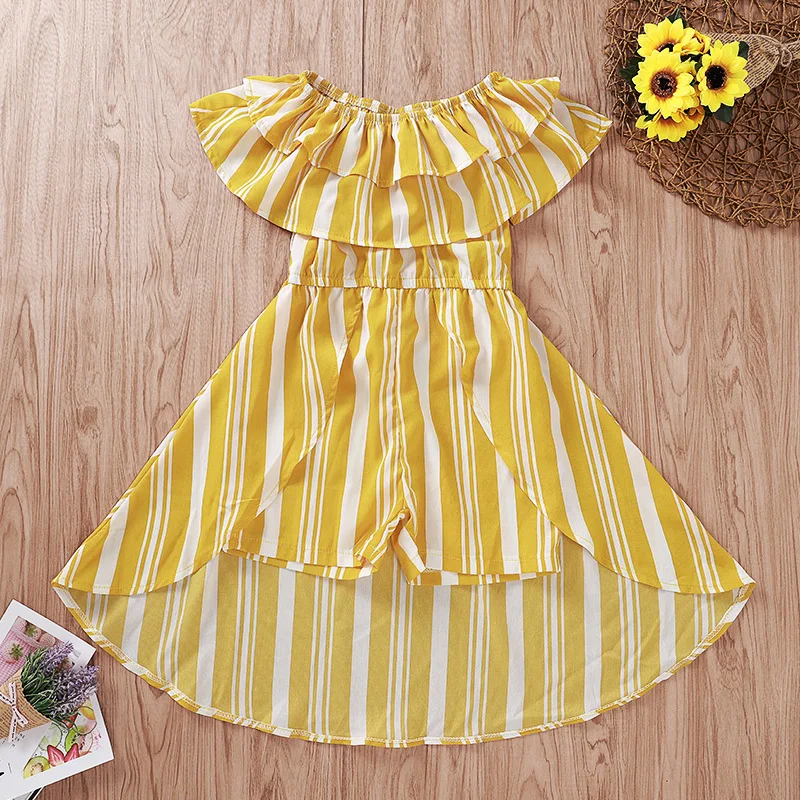 YOUNGER TREE Kids Baby Girls Summer Outfit Off-Shoulder Sunflower Overall Jumpsuit Romper 