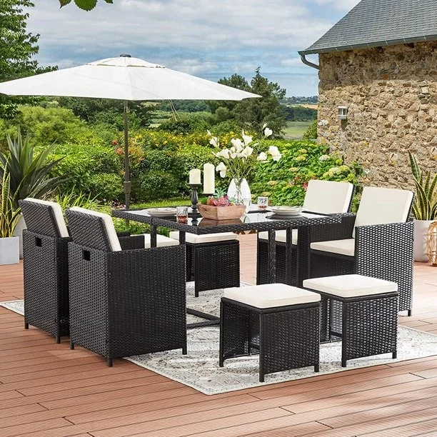 9pc rattan cube garden furniture dining set