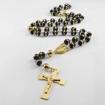 New Design Religious Jewelry Multi-color Silicone Beads Stainless Steel Long Chain Cross Pendant Women Rosary Necklace