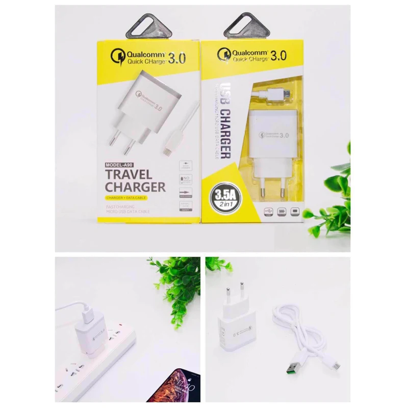 Высококачественное Зарядное устройство USB с 1 портом USB, быстрая зарядка, зарядное устройство с вилкой для США и ЕС и USB-кабелем