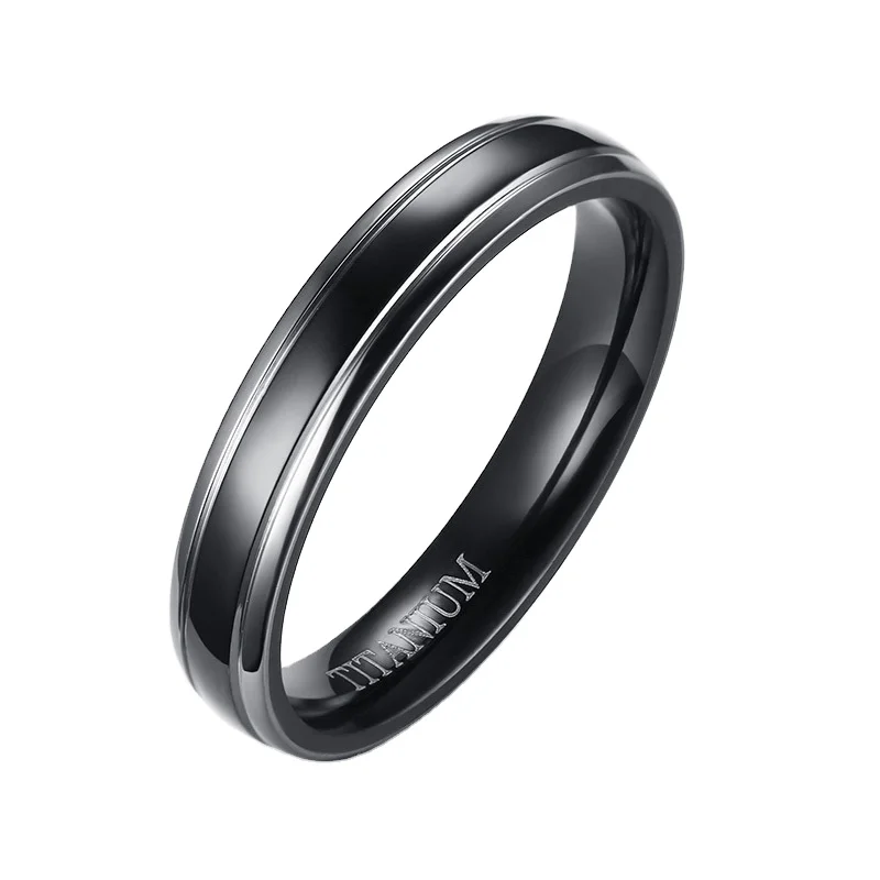 4mm Thin Men Ring Black Titanium Perfect for Wedding