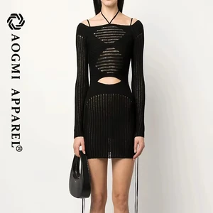 Haute Couture Fashion Ladies Cut-out Shoulder Knit Strap Slim Hot Girl Hip A-Line Mini Eco-Friendly Casual Summer Dress