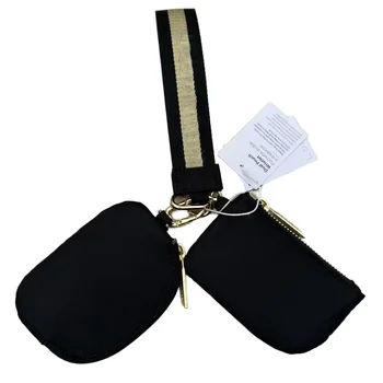 Custom Logo PVC Dual Pouch Zippered Coin Bag Mini Wallet with Portable Card Holder and Key Chain Cute Belt Pattern Wristlet
