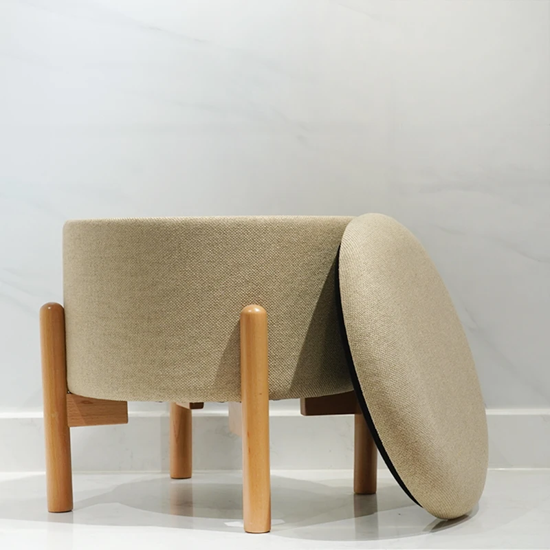 Customized Modern Home Furniture Home Stool Ottoman Round Fabric Modern With Wooden Legs Designer Ottoman Stool