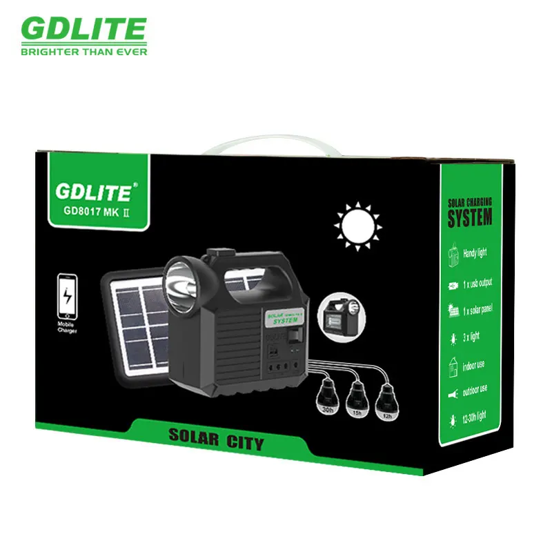 Factory  Price GD8017 MK Solar Lighting System with 3 Bulbs and Solar Panel  GDPLUS