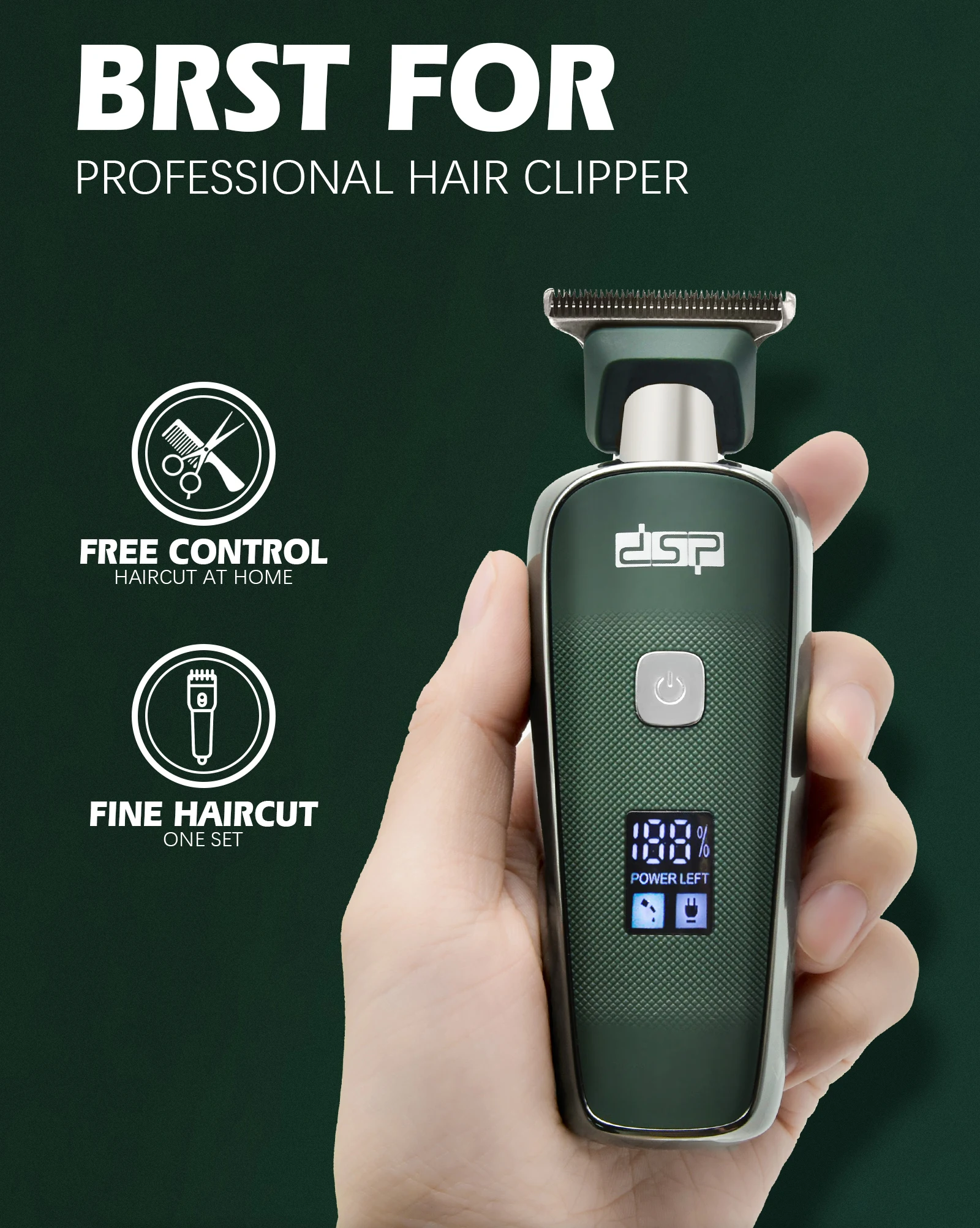 DSP Barber Professional LED Digital Display Electric Hair Clipper Plug and Play USB Rechargeable Cordless Hair Trimmer