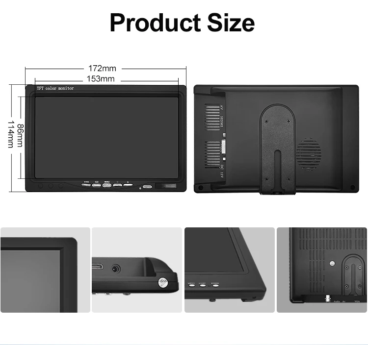 Industrial New Mini LCD Monitor 7 Inch 1024x600 Desktop Wall-Mounted IPS Screen VGA Business Use 75Hz 99% SRGB