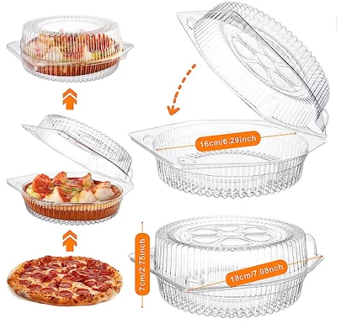 Disposable Clamshell Food Containers Clear Plastic Pie Pizza Containers Round Food Preservation Trays Carrier With Hinged Lid