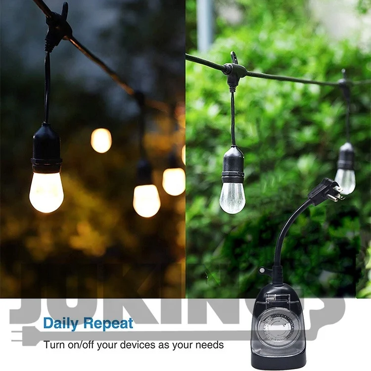 24-Hour Heavy Duty Plug-in Timer Socket Outdoor Electrical Mechanical Timer PVC 15A Rated Current 125V Rated Voltage IP54 US 5m