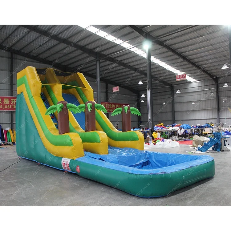 Hot sale inflatable water slide custom commercial backyard palm tree bouncy castle combo with slide for kids