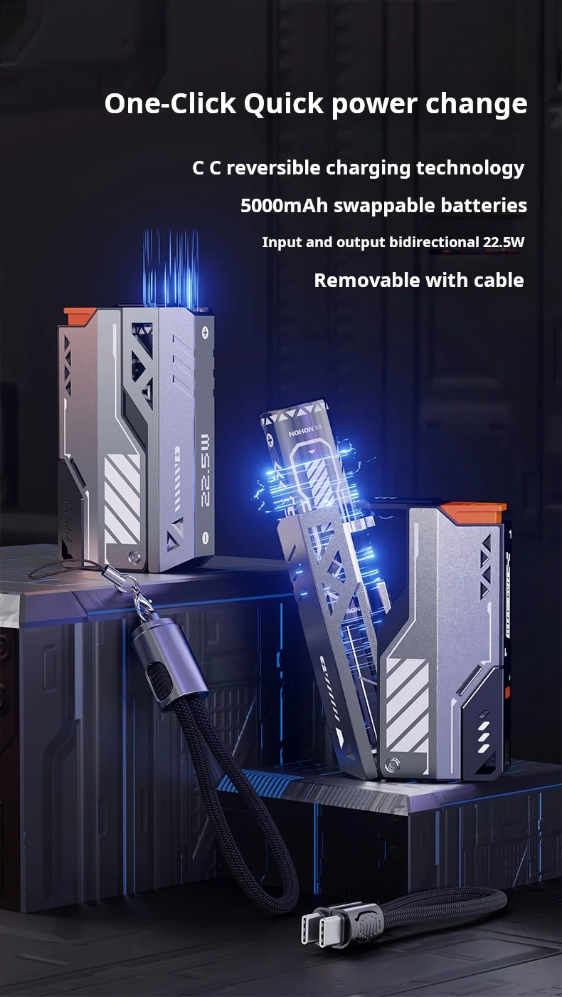 High Quality Replaceable Battery Detachable Mobile Power Fast Charging Cable Mecha Power Bank