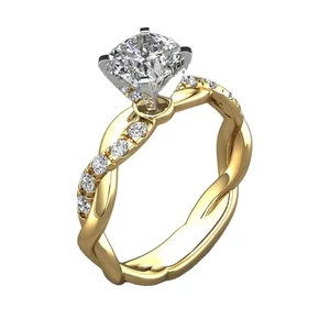Double Color Princess Twisted Diamond Women Ring New Gold Engagement Ring