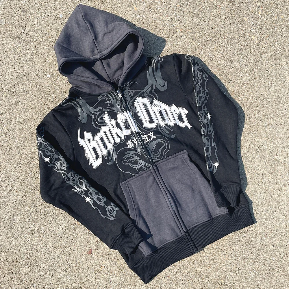 500gsm Custom Logo Screen Printing Terry Cotton 500gsm Hoodies Terry Heavy Weight No String Zip up Hoodie