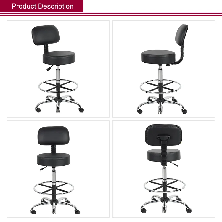 Black/Chrome Faux Leather Office Stool with Swivel Seat Office Chair