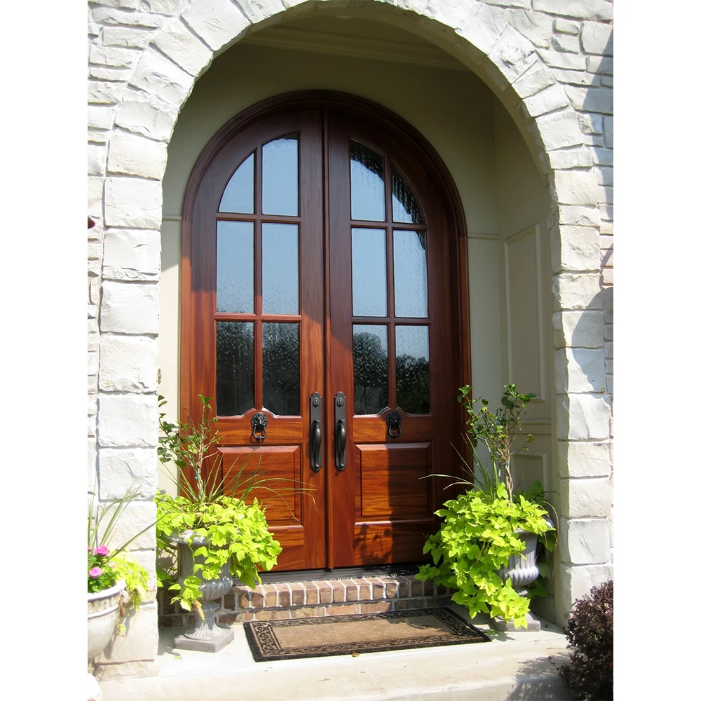 House Main Entrance Half Round Arch Top Double Solid Wood Doors Designs Modern Wooden Front Entry Door