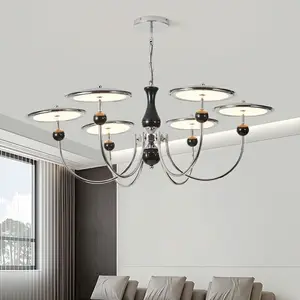 JACKSUN Modern Simple Star Track Flying Saucer Chandelier Medieval Living Room Pendant Light Retro French Chrome for Restaurant