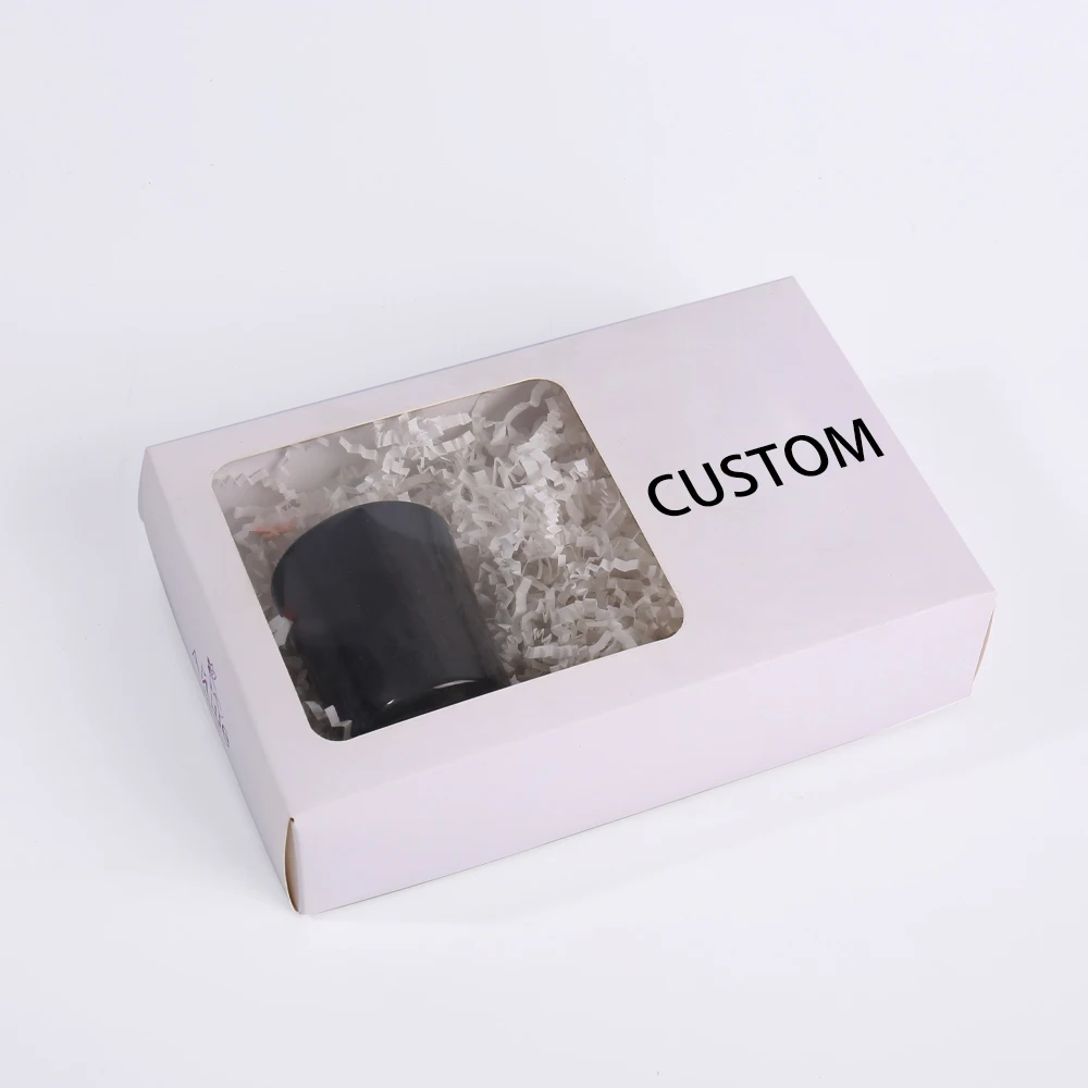 Custom White Paperboard Box with Window for Cups Rigid Gift Box CMYK Printing Vanishing Embossing Recyclable