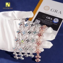 HOT SELLING 15mm Colorful Moissanite Flower Cuban Bracelet Ready Stock Hip Hop Fancy Diamond Cuban Link Chain Moissanite 925