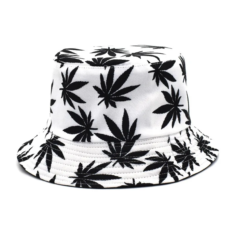Custom Maple Logo Printed Bucket Hat Outdoor Cotton Wide Brim Leaves Weed Bucket Fisherman Fashion Hat