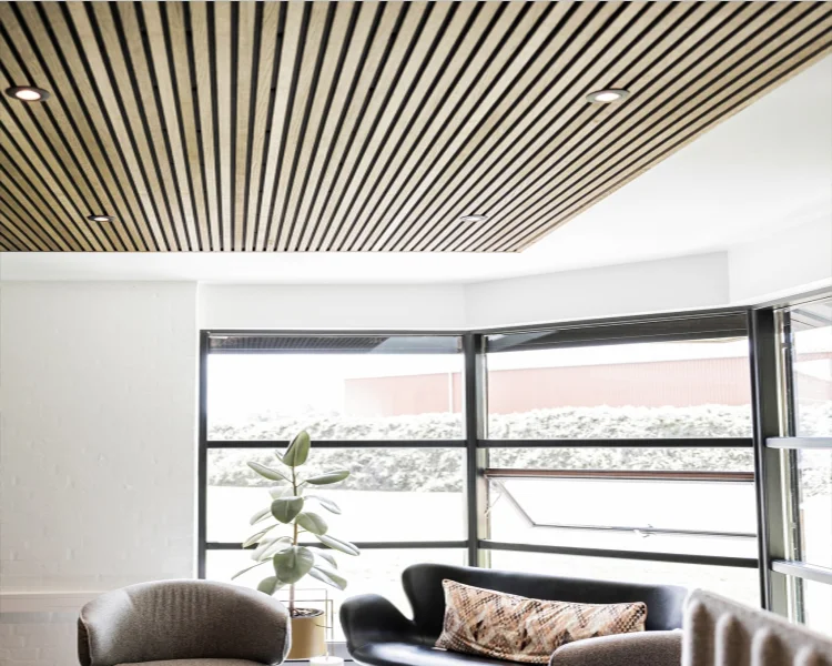 View of Easy Installation Wood Slat Wall Panel Enhanced Acoustic Design ...