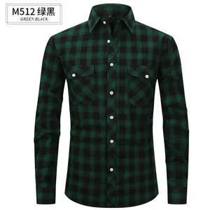 Men's Slim-Fit Flannel Plaid Shirt for Spring/Summer Twill Fabric Double Pocket Long-Sleeved Casual Anti-Wrinkle