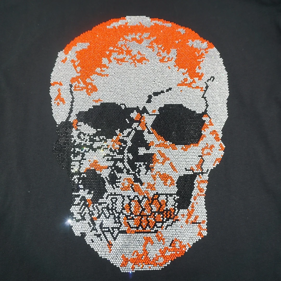 crystal Skull bone Rhinestone Transfer Hotfix Iron-on Motif Applique diamond rhinestone heat transfer for men hoodie