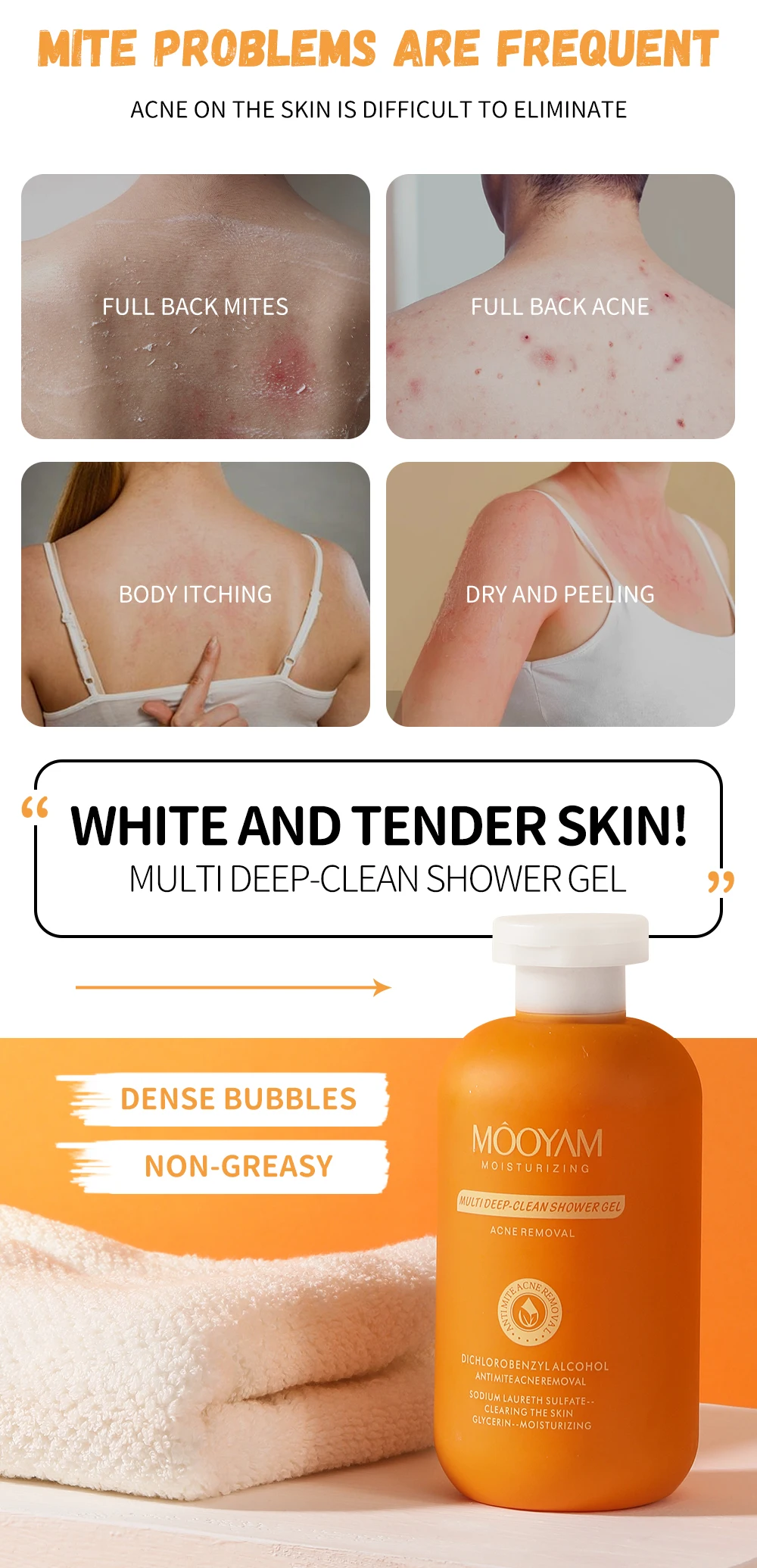 300ml Skin Moisturizing Exfoliating Shower Gel Acne Remover Deep