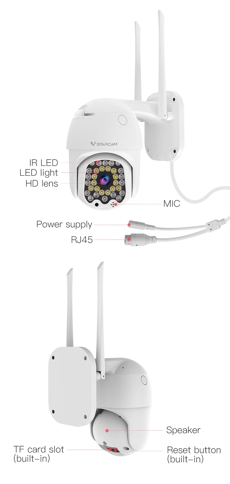 VStarcam CS664 Smart Full Color Auto Human Tracking PTZ Security Network Camera Siren Alarm IP65 Outdoor Camera