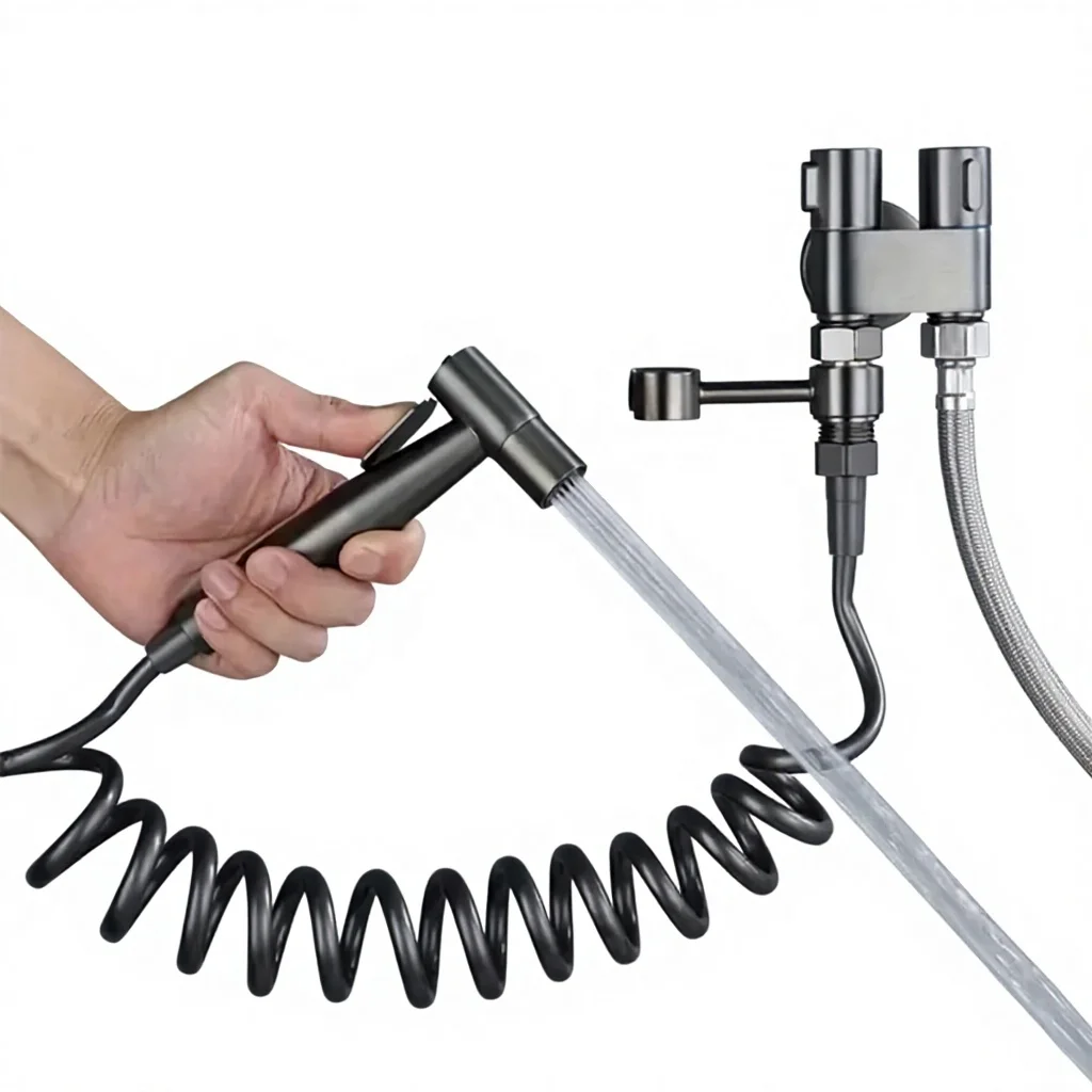 Toilet Companion Dual Control One Inlet Two Outlet Wall-Mounted Stainless Steel Electroplated Flushing Spray Gun Female Wash