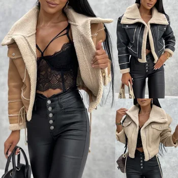 Fashion Sheepskin jacket for women/Wholesale custom Sheepskin motorcycle biker women's real leather jacket