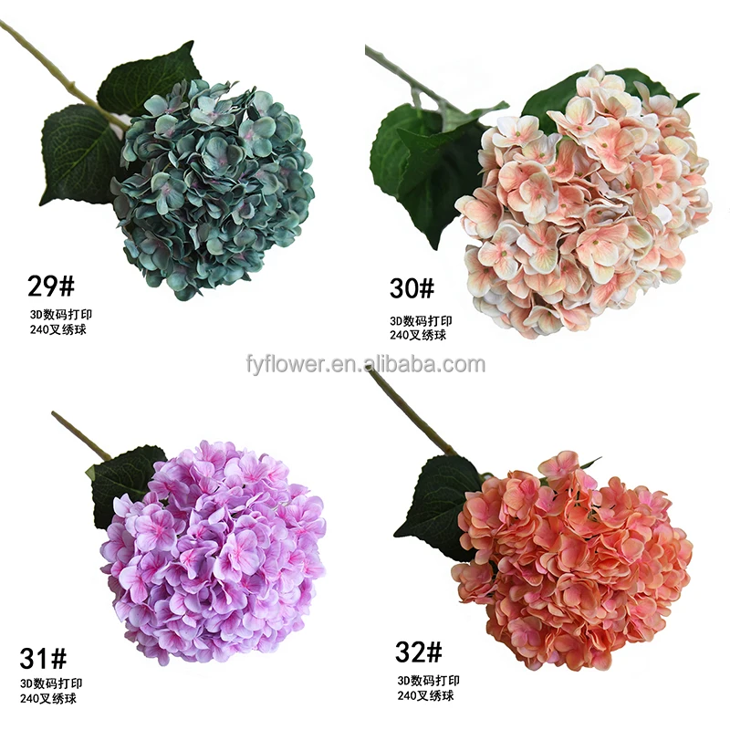 3d Artificial Hydrangea Silk Flower Heads With Stem Fake Blue Hydrangea