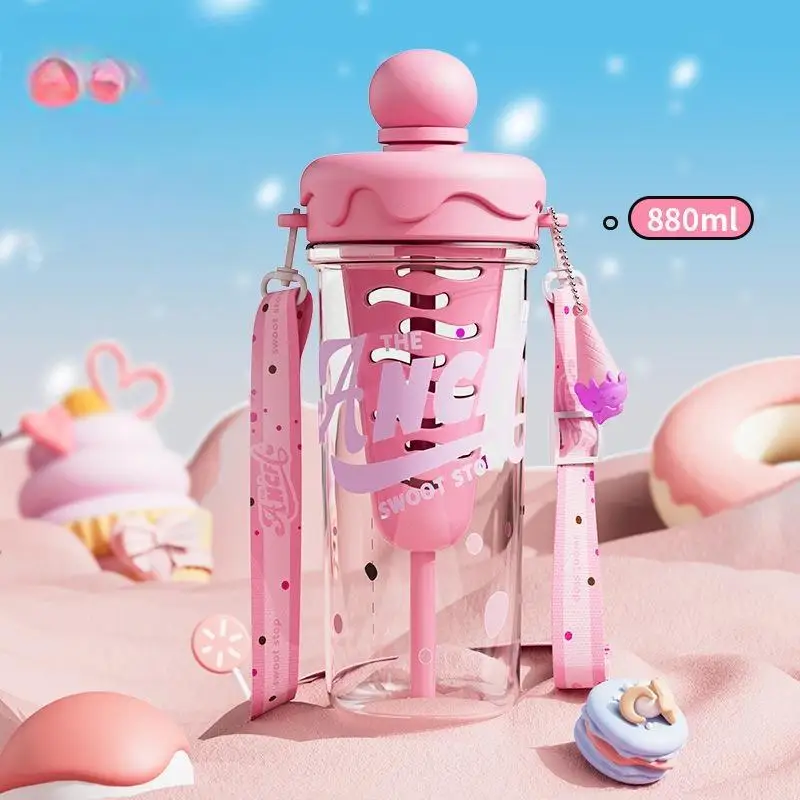 880ml Creative Large Capacity Plastic Cup Crossbody Outdoor Plastic Water Bottle