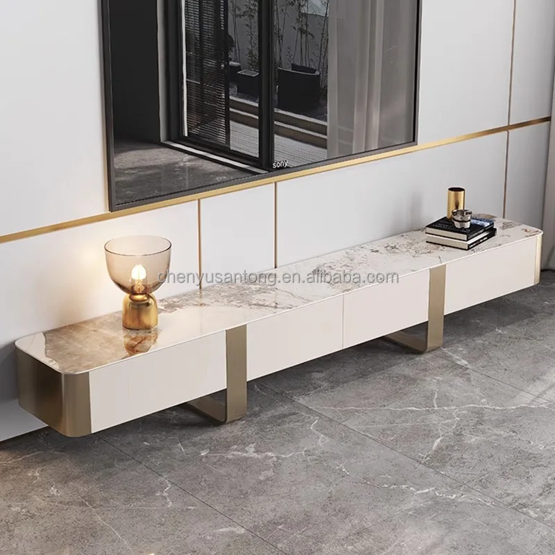 Luxury Marble Top Gold Stainless Steel Leg Tv Stand And Gold Coffee