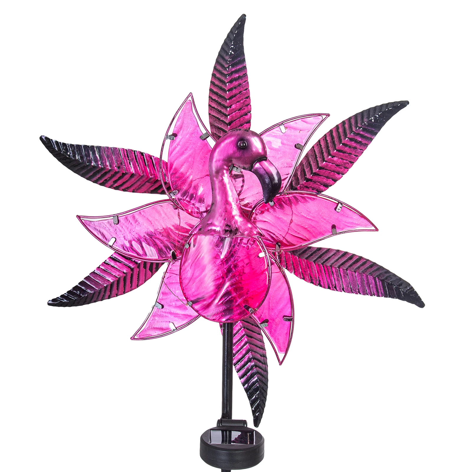 Solar Wind Spinners- Peacock Glass Wind Sculpture -LED Solar  Light for Yard  Pathway Pink