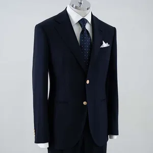 Italy High Quality Wool Fabric Men's Single Breasted Business Suits Dark Navy Slim Fit Coat Pant Plus Size 2 Breathable Suits