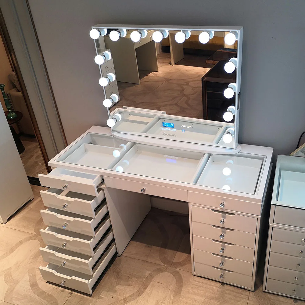 Vanity Dresser Girls Lighted Mirror Dressing Table with Drawers Stock in USA! Docarelife Luxury Bedroom Furniture Bedroom Sets