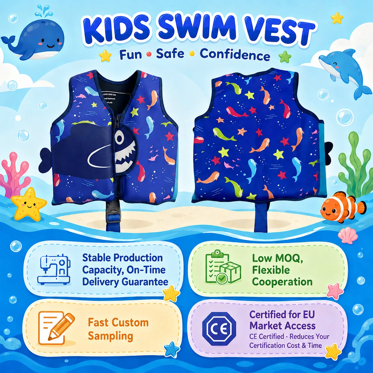 Children's Safety Life Jacket Toddler Beach Pool Buoyancy Aid Kids Floatie Swim Vest Boys Girls Sea Beach Water Sports Accessory