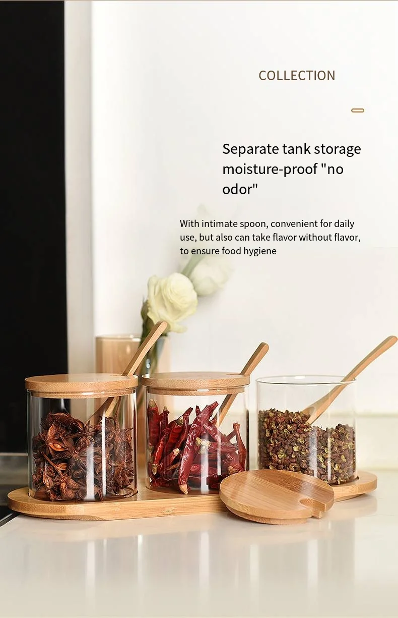 Seasoning glass storage box Home table seasoning jar Spice box Kitchen supplies seasoning box 4-piece set details