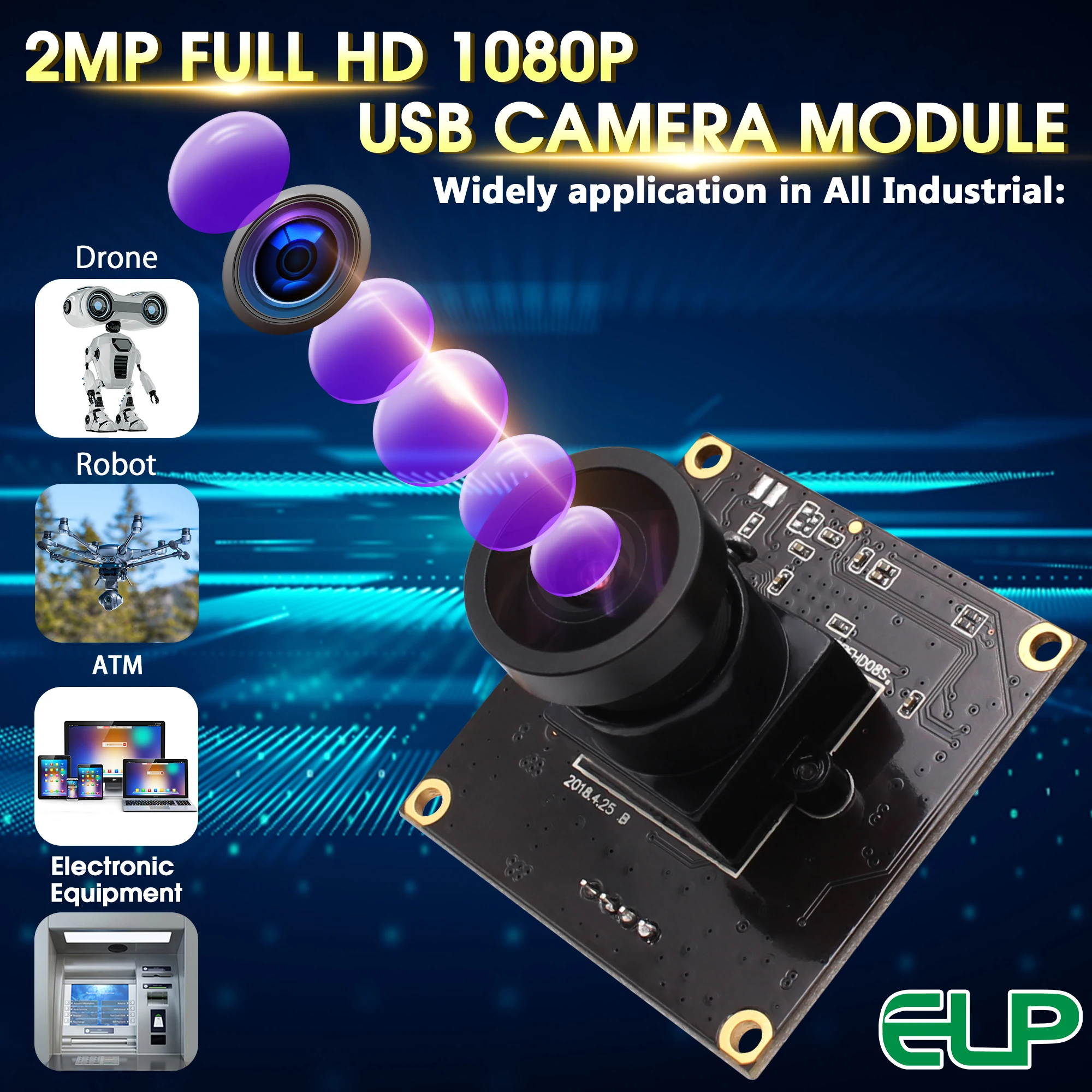 ELP papan Webcam untuk Laptop, modul kamera USB kecepatan tinggi  lensa sudut lebar 260FPS 360P 120FPS 720P 60FPS 1080P