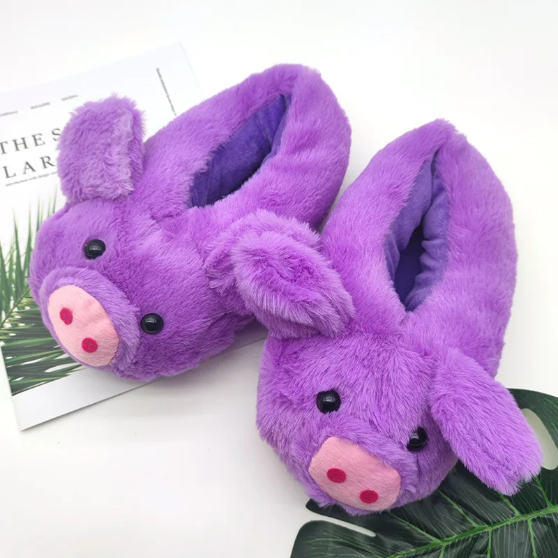 Chaussons en peluche personnalisés intérieur doux simulé cochon rose animal  femmes pantoufles hiver chaud maison pantoufles