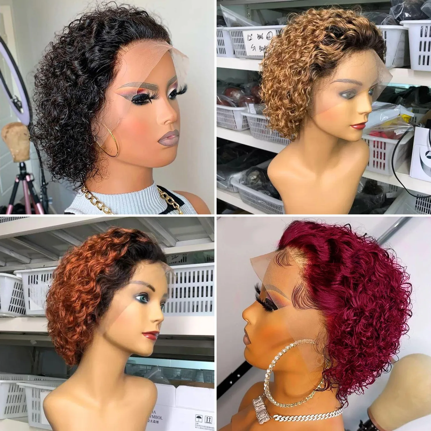 Jerry Curly Short Pixie Cut Bob Wigs Human Hair Lace Front Vending