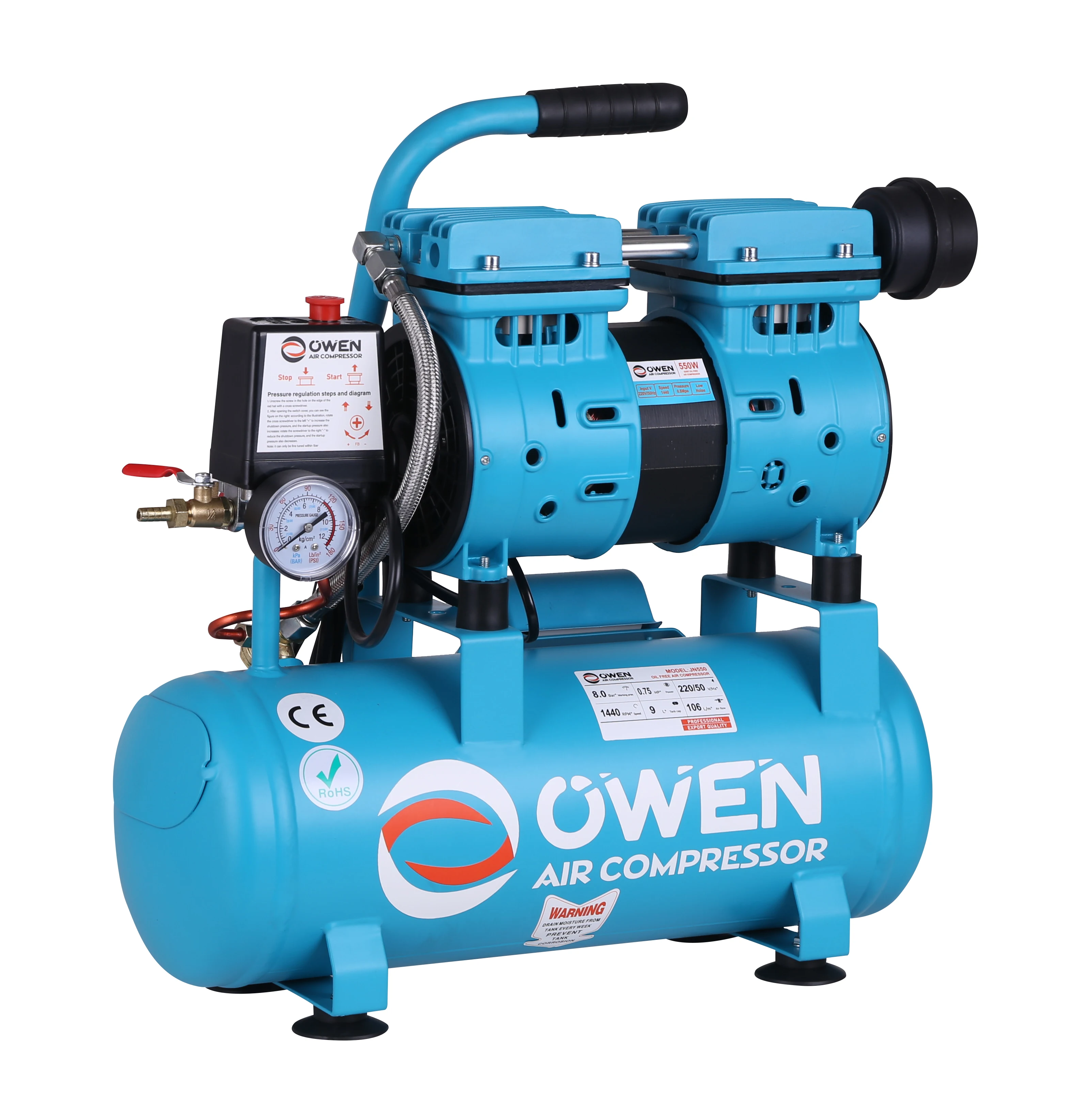 Small Portable Silent air Compressor with 9L tank
