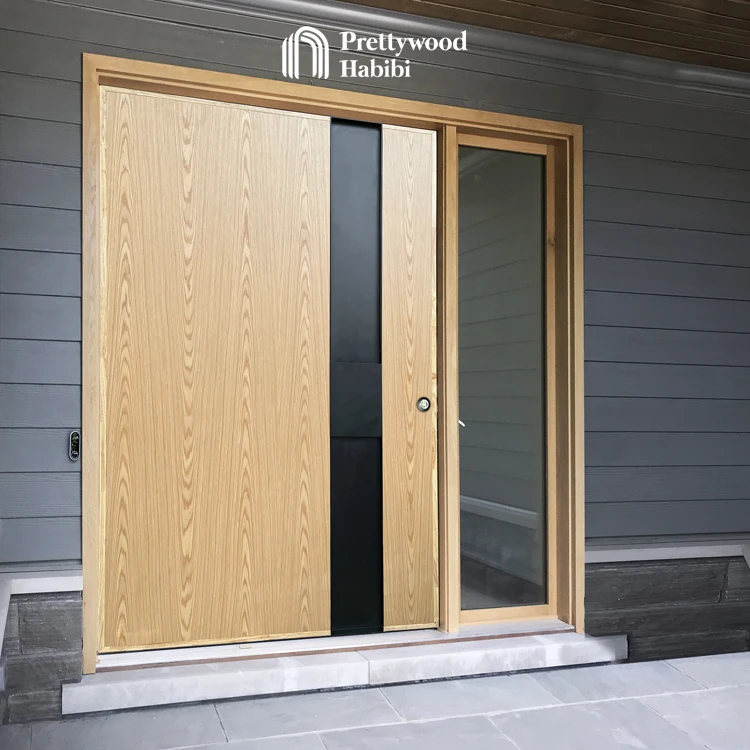 Prettywood Front Pivot Eingangstür mit extra langem Griff, amerikanischer Rot-Eiche, massive Holzaußentür für Häuser