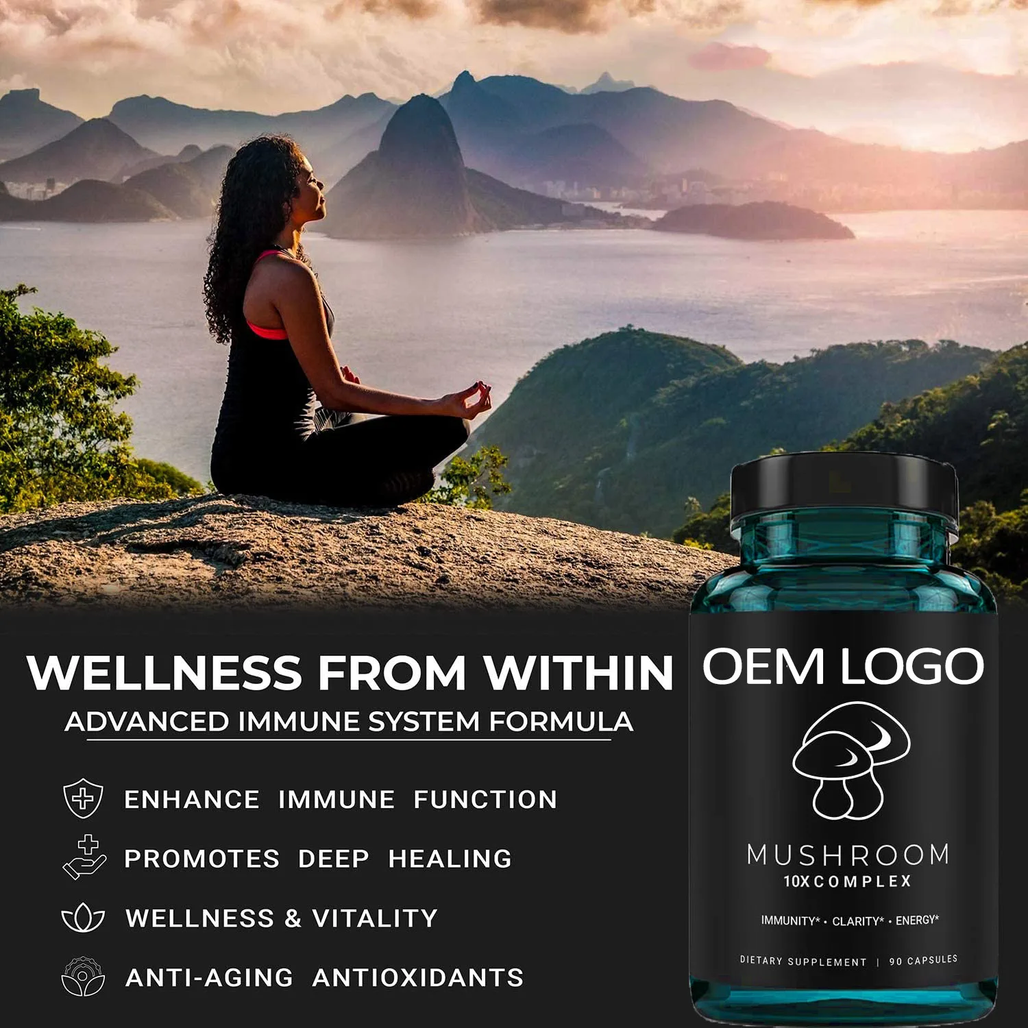 Organic 10X Complex Mushroom Capsule with Lions Mane Reishi Immune Booster & Nootropic Brain Supplement
