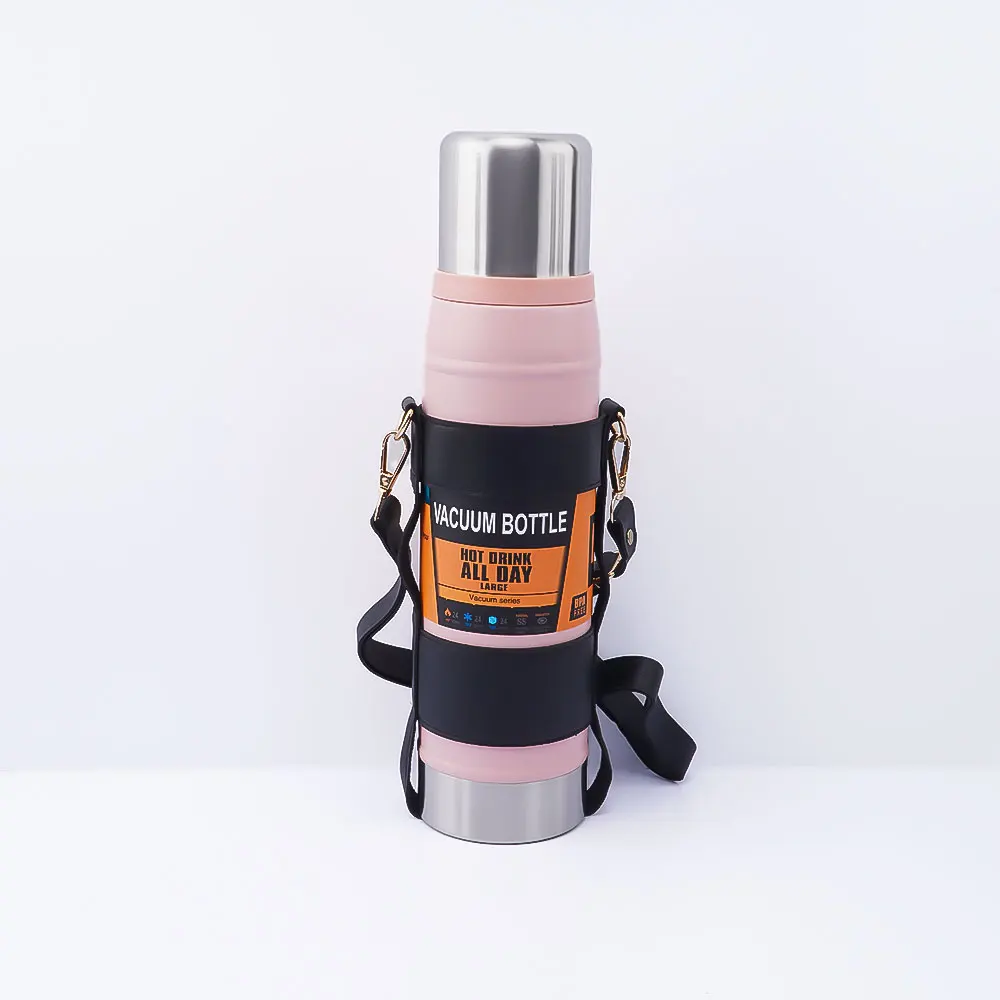 Customization Portable 1L Large Capacity  Double Wall Vacuum Flask Insulated Tumbler with Leather Rope