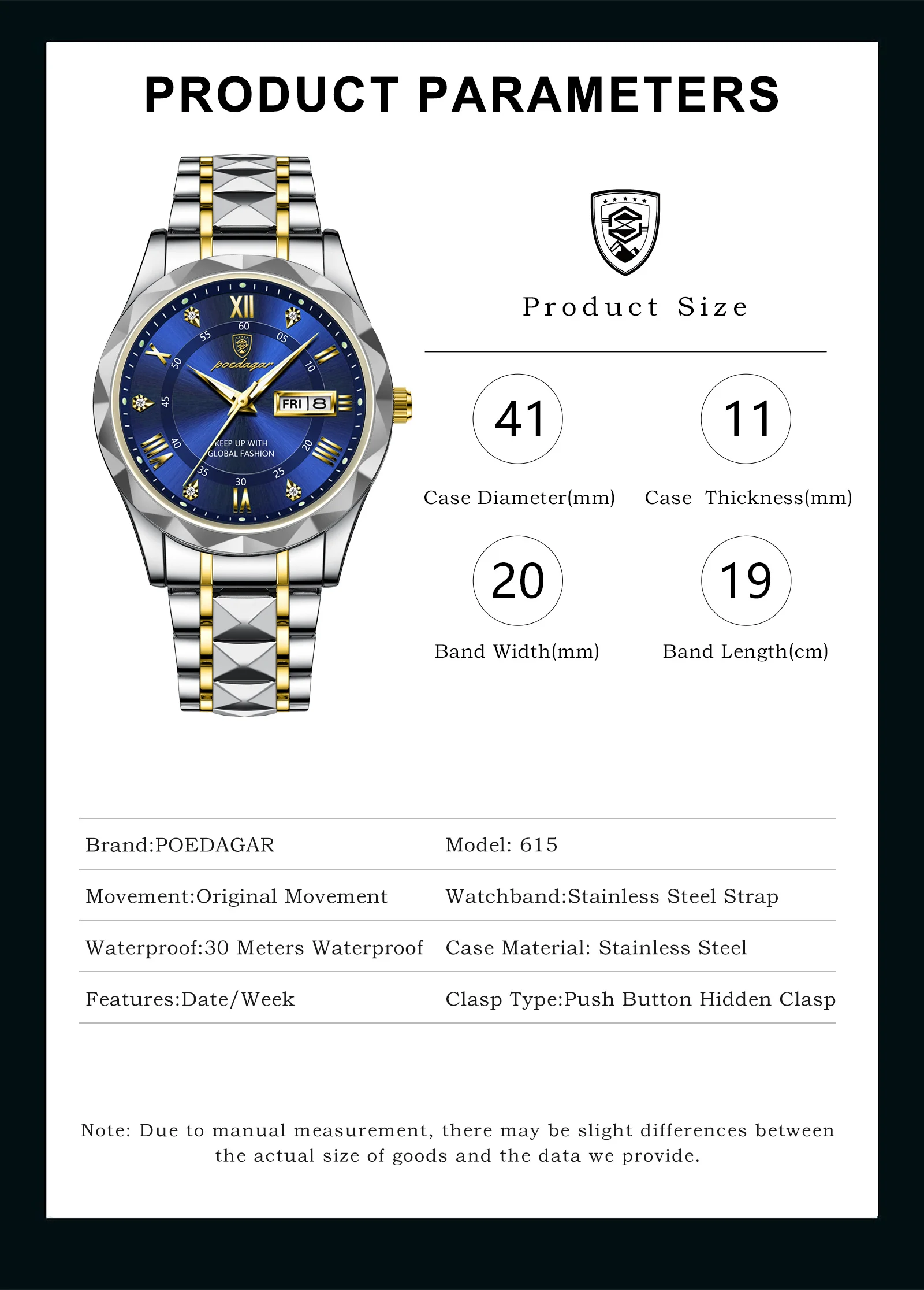 Poedagar 615 New Arrival Fashion Business Luxury Men Watch Stainless Steel Wristwatch Waterproof Luminous Quartz Watches For Men