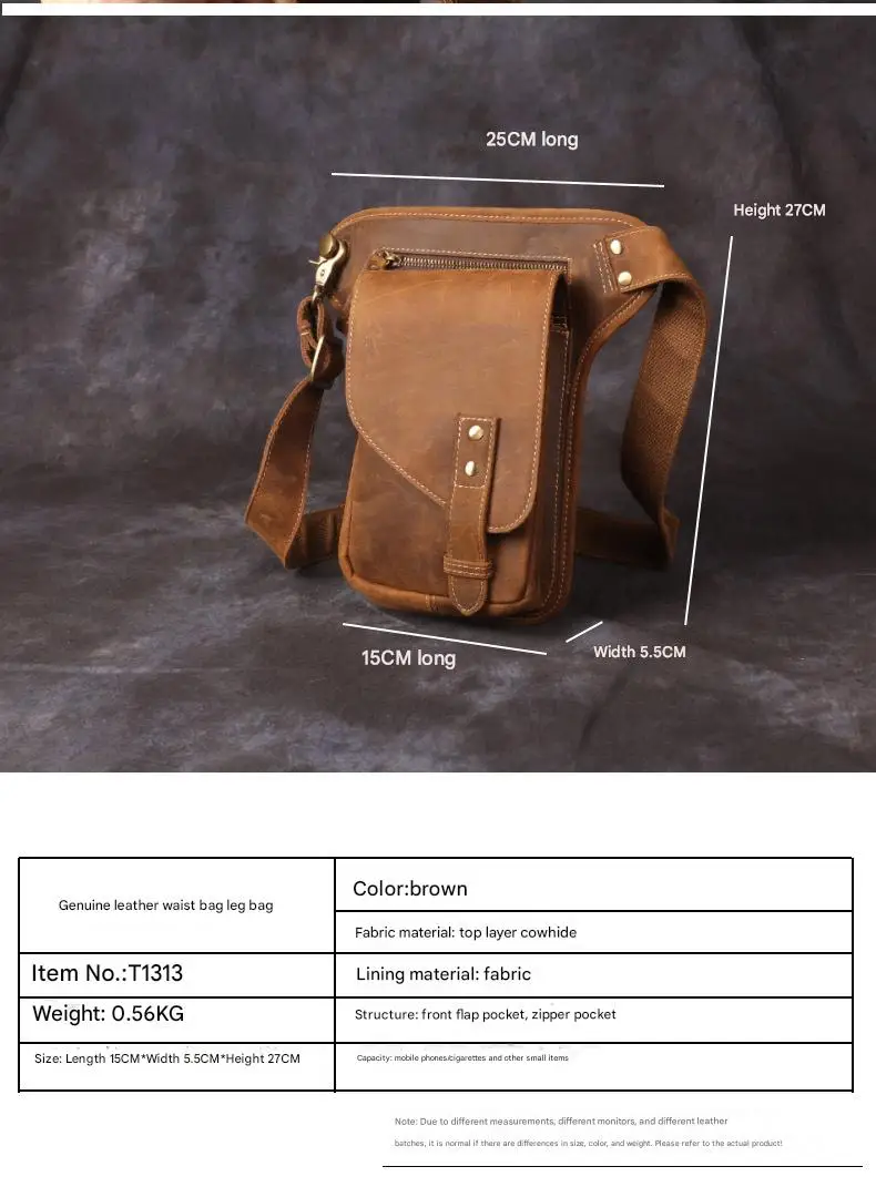 Vintage Genuine Crazy Horse Leather Waist Bag for Men Cowhide Motorcycle Crossbody Leg Saddlebags & Luggage