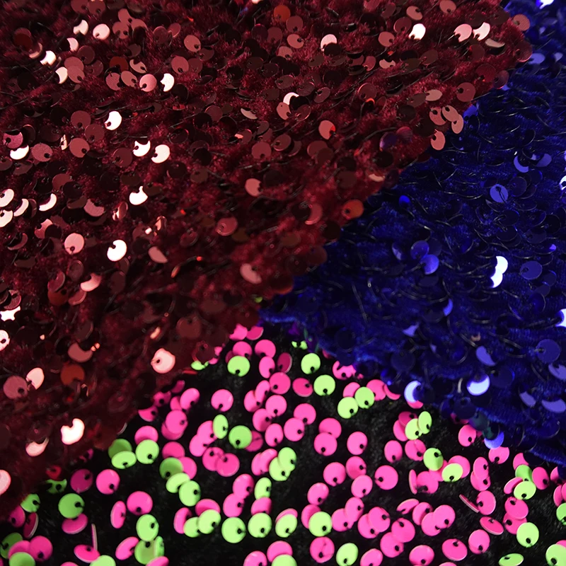 Wholesales Shiny Multicolor Embroidery Sequence Custom Velvet Sequin Fabric for Dress