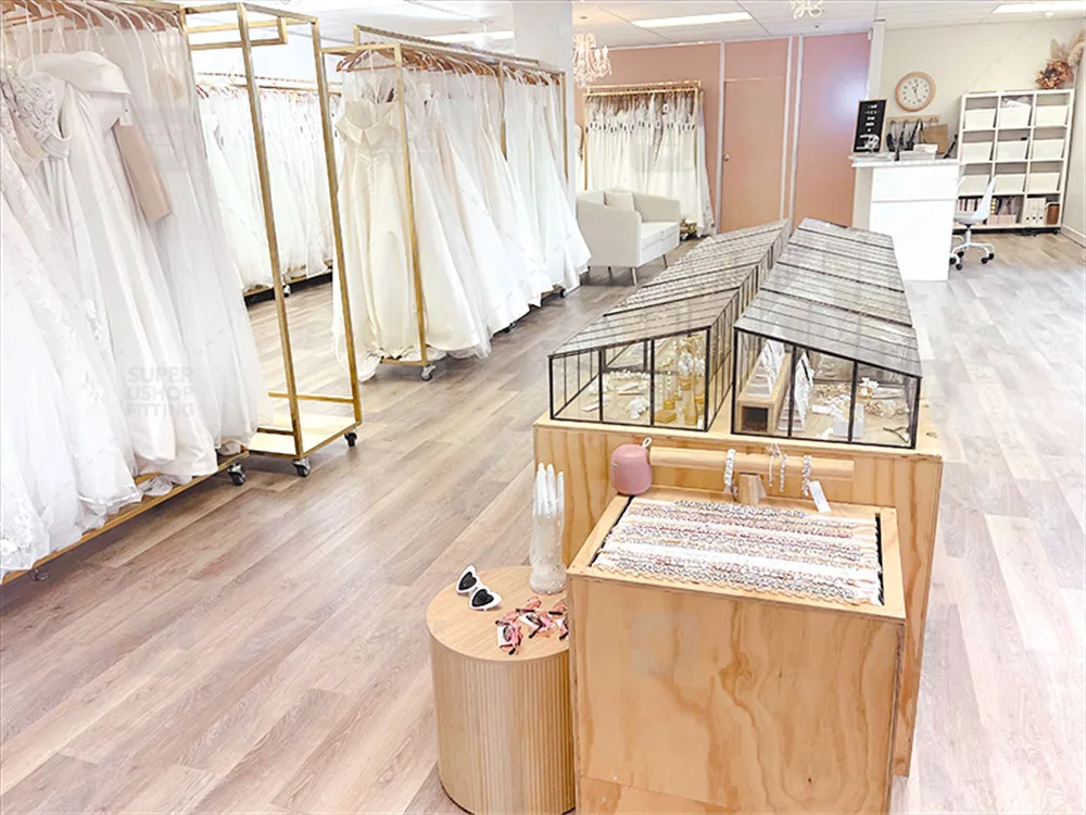 Luxury Bridal Shop Interior Design Custom Gold Racks
